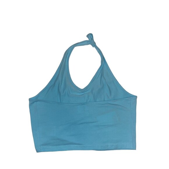 H&M Divided Crop Top Halter Neck Tie Cropped Recycled Blue Crop Halter Top L - Picture 2 of 6